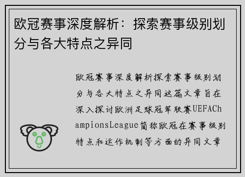 欧冠赛事深度解析：探索赛事级别划分与各大特点之异同